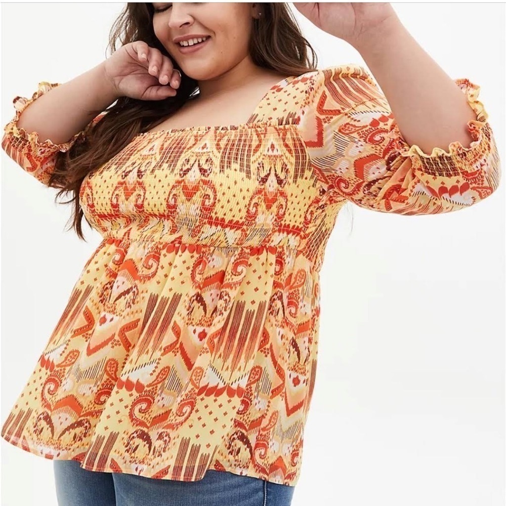 NWT Torrid Babydoll Chiffon Smocked Top